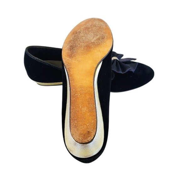 Intrigue By Daniel Green Women's Vintage Black Velvet Ballet Flats Gold Wedge 7 - Picture 9 of 10